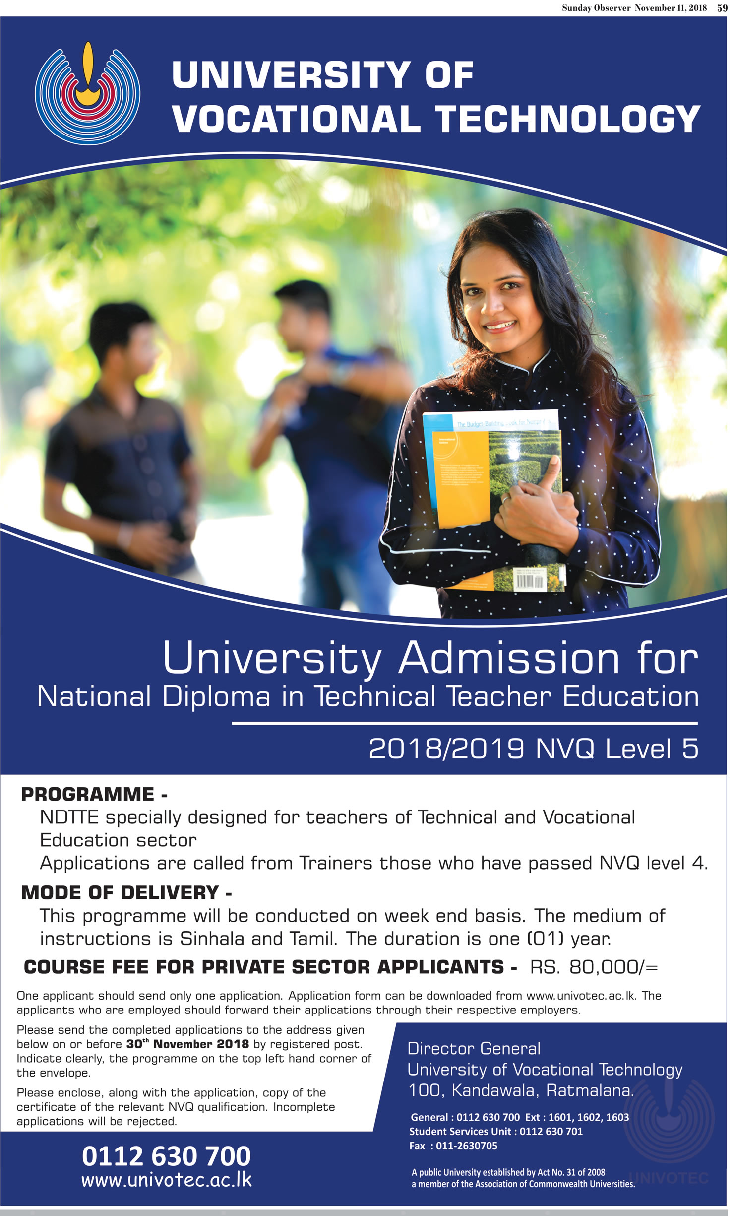 National Diploma in Technical Teacher Education - University of Vocational Technology